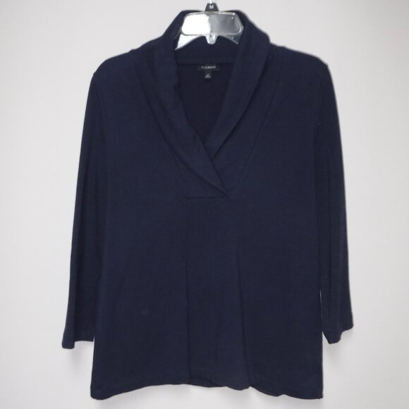 Talbots Navy V-Neck with Collar 3/4 Sleeve Length Sweater - Picture 1 of 4